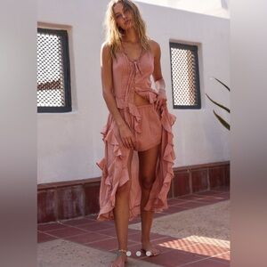 Free People Dusty Rose Ruffle Maxi Vest and Shorts Set